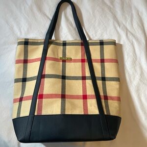 Elegant Plaid Tote Bag with Black Trim
